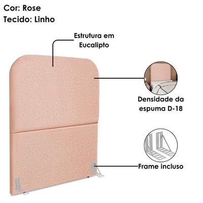 Cabeceira Solteiro 100 Cm Com Frame Alana Linho Rose Artte Rose