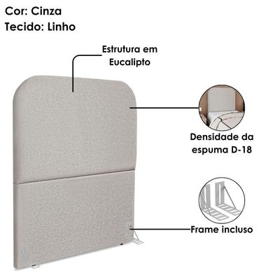 Cabeceira Solteiro 100 Cm Com Frame Alana Linho Cinza Artte Cinza