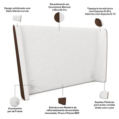 Cabeceira Casal Nilo 140cm Com Cama Pés Madeira Suném P05 Couríssimo Marrom Bouclê Cru - Lyam Decor