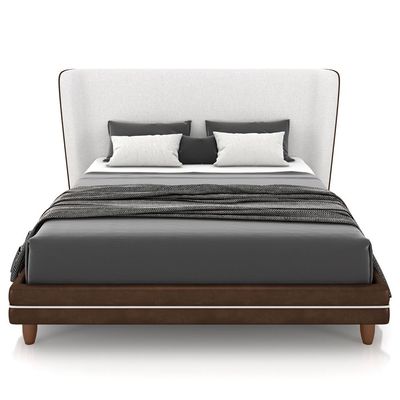 Cabeceira Casal Nilo 140cm Com Cama Pés Madeira Suném P05 Couríssimo Marrom Bouclê Cru - Lyam Decor