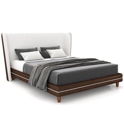 Cabeceira Casal Nilo 140cm Com Cama Pés Madeira Suném P05 Couríssimo Marrom Bouclê Cru - Lyam Decor