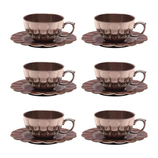 Jogo 6 Xícaras Chá Porcelana Oxford Flora Anis 220 Ml: Marrom Metalizado