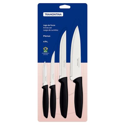 Conjunto de Facas Tramontina Plenus em Inox com Cabo Plástico Preto 4 Peças UNICA