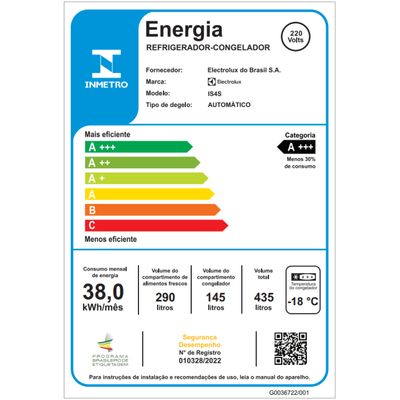Geladeira Electrolux Frost Free Inverter 435L Efficient com AutoSense Side by Side cor Inox Look (IS4S) 220V