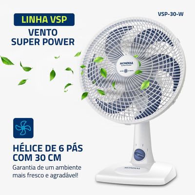 Ventilador de Mesa Mondial 6 Pás Super Power Branco VSP-30-W - 30cm 127V UNICA