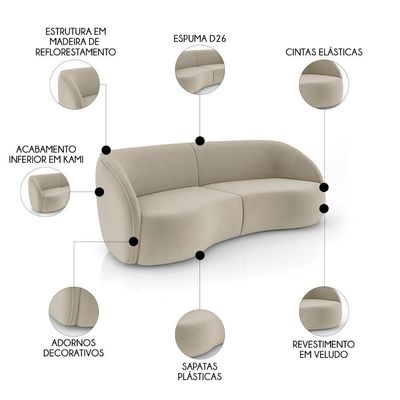 Sofá 4 Lugares 318cm Orgânico Zion M22 Veludo Bege - Mpozenato