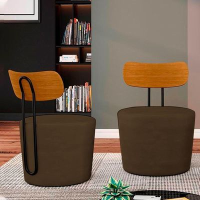 Kit 2 Poltronas Decorativas Redondas 53cm Le Moon M22 Veludo Marrom - Mpozenato