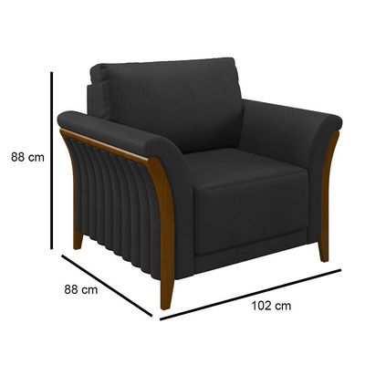 Poltrona Decorativa Sala De Estar 102cm Pés Madeira Roya M22 Pu Preto - Mpozenato