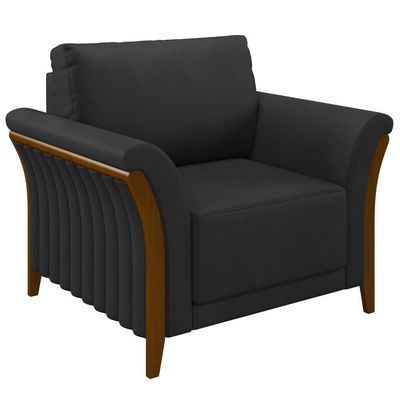 Poltrona Decorativa Sala De Estar 102cm Pés Madeira Roya M22 Pu Preto - Mpozenato