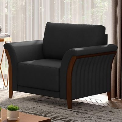 Poltrona Decorativa Sala De Estar 102cm Pés Madeira Roya M22 Pu Preto - Mpozenato
