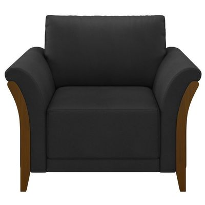 Poltrona Decorativa Sala De Estar 102cm Pés Madeira Roya M22 Pu Preto - Mpozenato
