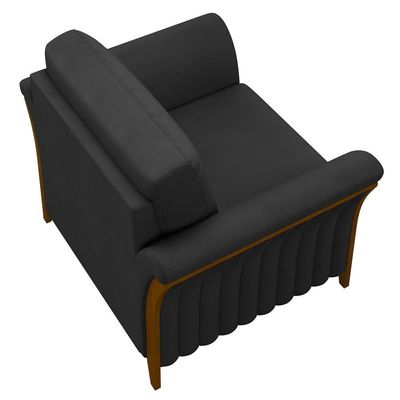 Poltrona Decorativa Sala De Estar 102cm Pés Madeira Roya M22 Pu Preto - Mpozenato