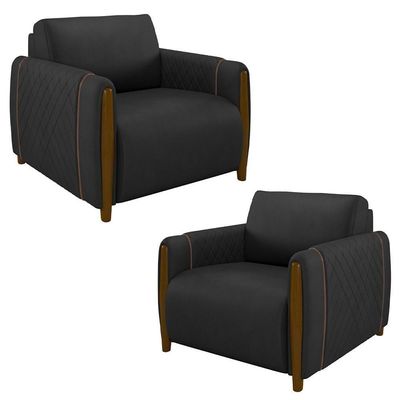 Kit 2 Poltronas Decorativas Para Sala De Estar 98cm Amaranto M22 Pu Preto - Mpozenato
