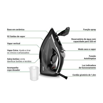 Ferro de Passar a Vapor Philco 320ml Base Cerâmica PFV70 127V