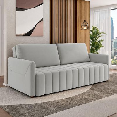 Sofá-Cama Decorativo Retrátil Thanos 2 Lugares 192cm Veludo Cinza G45 - Gran Belo