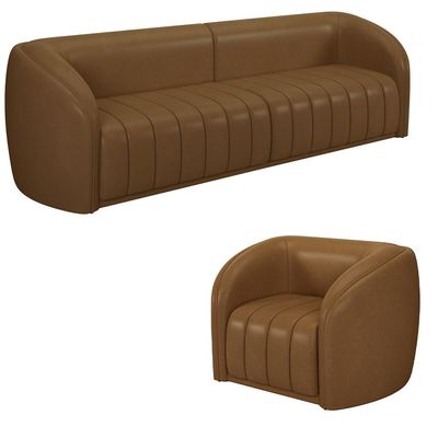 Conjunto Sala de Estar Sofá 252cm 3 Lugares e Poltrona Adam PU Caramelo G45 - Gran Belo