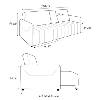 Sofá-Cama Decorativo Retrátil Thanos 2 Lugares 220cm Veludo Bege G45 - Gran Belo