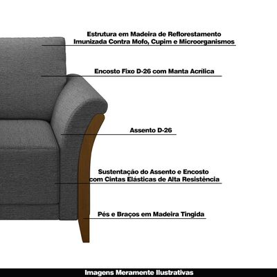 Poltrona Decorativa Pés em Madeira Market Linho Chumbo - Gran Belo