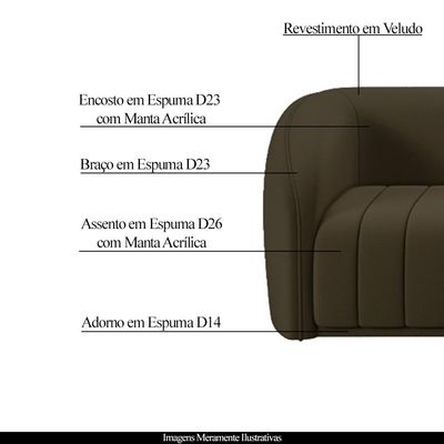 Sofá Decorativo Sala de Estar 292cm Adam 4 Lugares Veludo Marrom G45 - Gran Belo