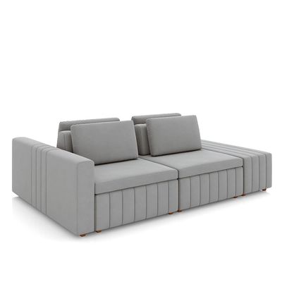 Sofá Ilha com Encosto e Almofadas Móveis Olimpo 285cm Modulado Veludo Cinza G45 - Gran Belo