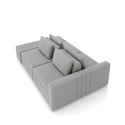 Sofá Ilha com Encosto e Almofadas Móveis Olimpo 285cm Modulado Veludo Cinza G45 - Gran Belo