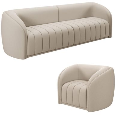 Conjunto Sala de Estar Sofá 332cm 4 Lugares e Poltrona Adam Veludo Bege G45 - Gran Belo