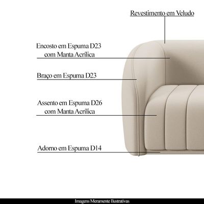 Conjunto Sala de Estar Sofá 332cm 4 Lugares e Poltrona Adam Veludo Bege G45 - Gran Belo