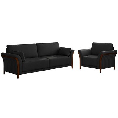 Conjunto Decorativo Poltrona e Sofá 222cm Market PU Preto - Gran Belo