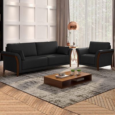 Conjunto Decorativo Poltrona e Sofá 222cm Market PU Preto - Gran Belo