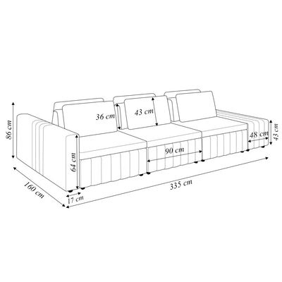 Sofá Ilha com Encosto e Almofadas Móveis Olimpo 335cm Modulado Veludo Grafite G45 - Gran Belo