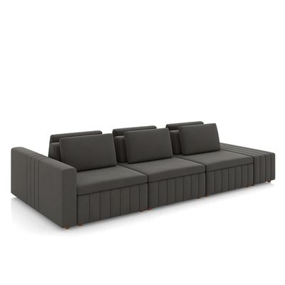 Sofá Ilha com Encosto e Almofadas Móveis Olimpo 335cm Modulado Veludo Grafite G45 - Gran Belo