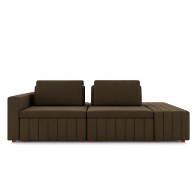 Sofá Ilha com Encosto e Almofadas Móveis Olimpo 265cm Modulado Veludo Marrom G45 - Gran Belo