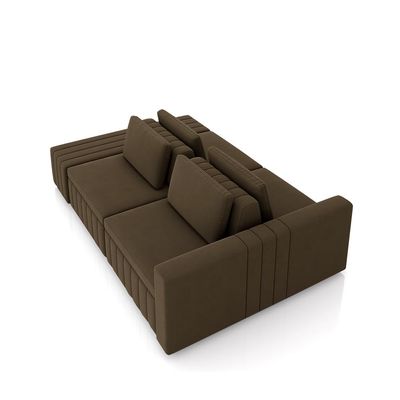 Sofá Ilha com Encosto e Almofadas Móveis Olimpo 265cm Modulado Veludo Marrom G45 - Gran Belo