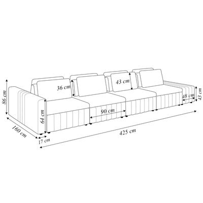 Sofá Ilha com Encosto e Almofadas Móveis Olimpo 425cm Modulado Veludo Preto G45 - Gran Belo