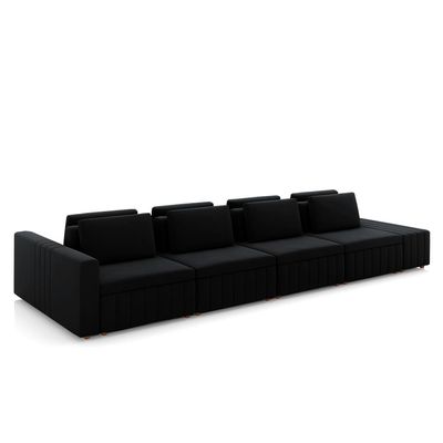 Sofá Ilha com Encosto e Almofadas Móveis Olimpo 425cm Modulado Veludo Preto G45 - Gran Belo
