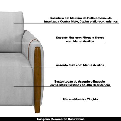 Sofá Decorativo 3 Lugares 223cm Maceió Veludo Cinza - Gran Belo