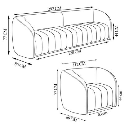 Conjunto Sala de Estar Sofá 292cm 4 Lugares e Poltrona Adam Veludo Cinza G45 - Gran Belo