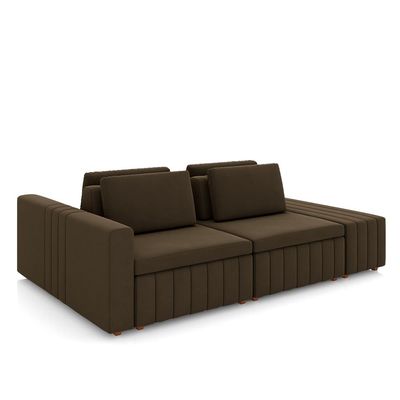 Sofá Ilha com Encosto e Almofadas Móveis Olimpo 285cm Modulado Veludo Marrom G45 - Gran Belo