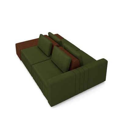 Sofá Ilha com Encosto e Almofadas Móveis Olimpo 265cm Modulado Linho/PU Terracota/Marrom G45 - Gran Belo
