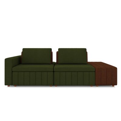 Sofá Ilha com Encosto e Almofadas Móveis Olimpo 265cm Modulado Linho/PU Terracota/Marrom G45 - Gran Belo