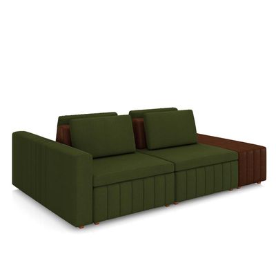 Sofá Ilha com Encosto e Almofadas Móveis Olimpo 265cm Modulado Linho/PU Terracota/Marrom G45 - Gran Belo