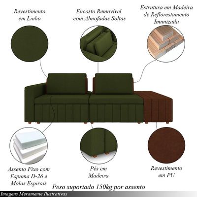 Sofá Ilha com Encosto e Almofadas Móveis Olimpo 265cm Modulado Linho/PU Terracota/Marrom G45 - Gran Belo