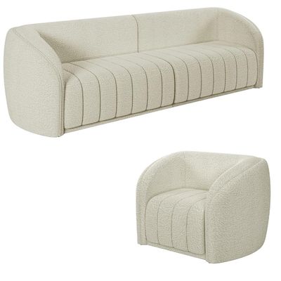 Conjunto Sala de Estar Sofá 332cm 4 Lugares e Poltrona Adam Boucle Off White G45 - Gran Belo