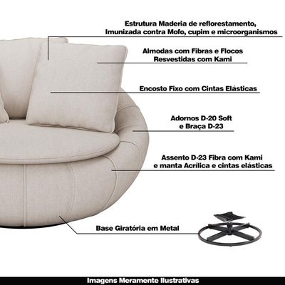 Kit 2 Poltronas Decorativas Giratória Sala de Estar Afrodite Linho Bege Claro - Gran Belo