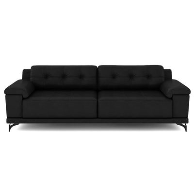 Sofá Living 4 lugares 272cm Agostino Pés Design em Ferro Couro Preto G52 - Gran Belo
