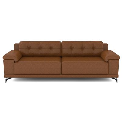 Sofá Living 4 lugares 292cm Agostino Pés Design em Ferro Couro Caramelo Manchado G52 - Gran Belo
