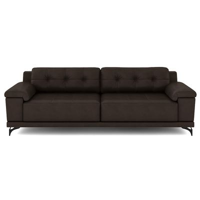 Sofá Living 4 lugares 272cm Agostino Pés Design em Ferro Couro Marrom G52 - Gran Belo