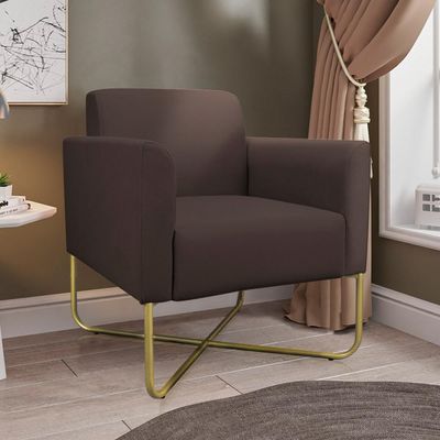 Poltrona Decorativa Isabella Base X Suede Marrom/Dourado - Gran Belo
