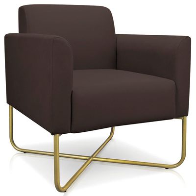 Poltrona Decorativa Isabella Base X Suede Marrom/Dourado - Gran Belo