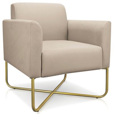 Poltrona Decorativa Isabella Base X Suede Bege/Dourado - Gran Belo